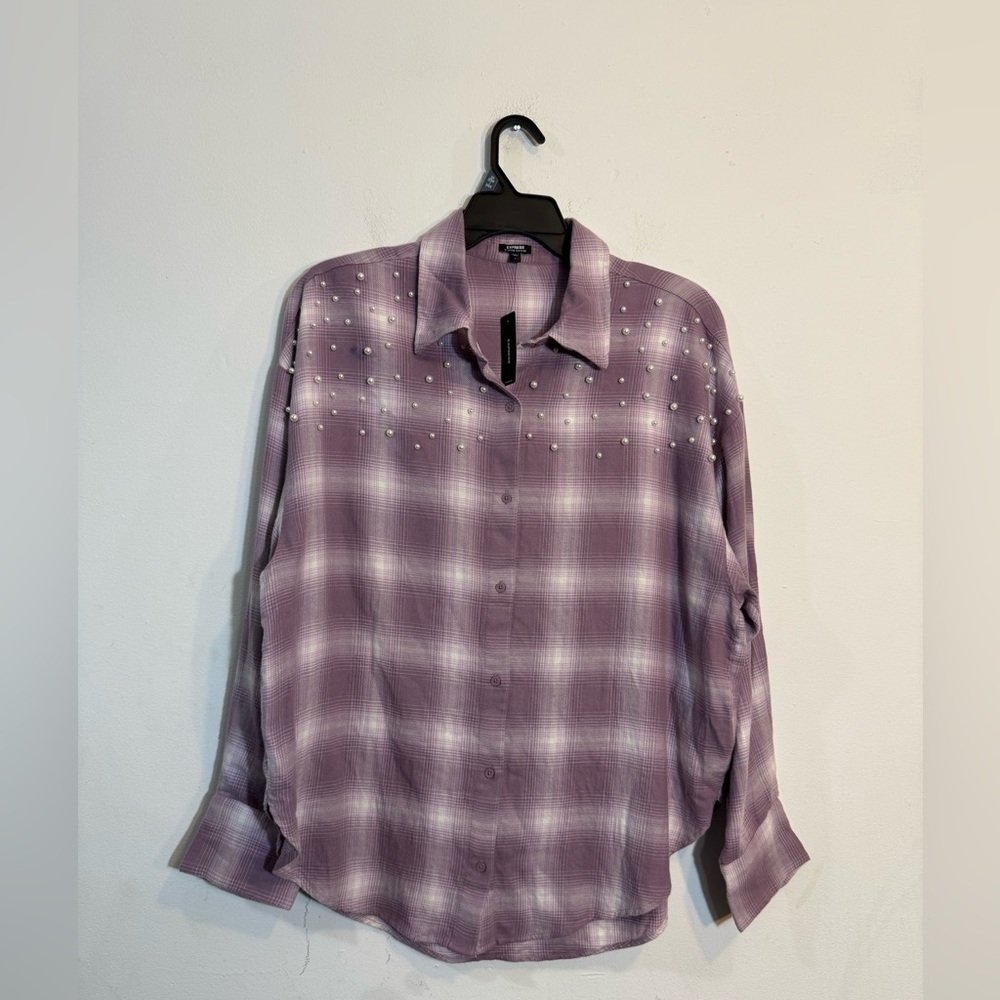 Express Pearl Embellished Boyfriend Portofino Shirt - Picture 3 of 6